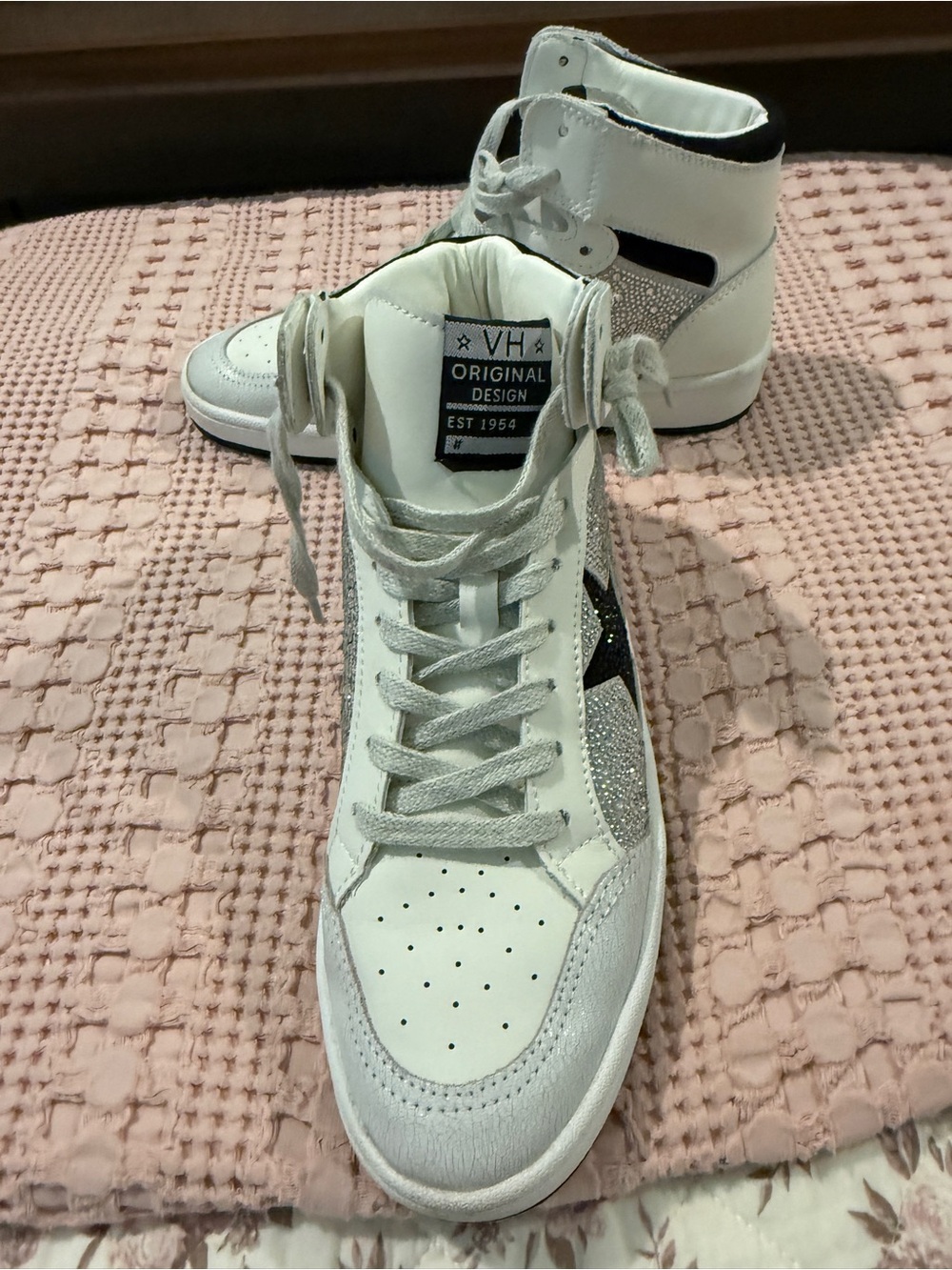Women's White High-Top Sneaker with Black Star Accent - Picture 5 of 6